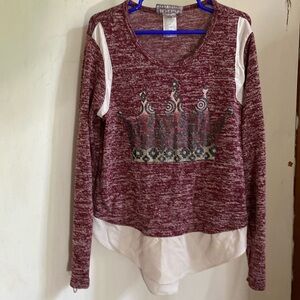 RMLA sz M/10 NWOT burgundy & white long sleeves scalloped white bottom